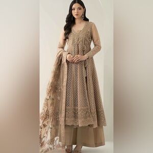 Elegant Beige Embroidered Anarkali Suit